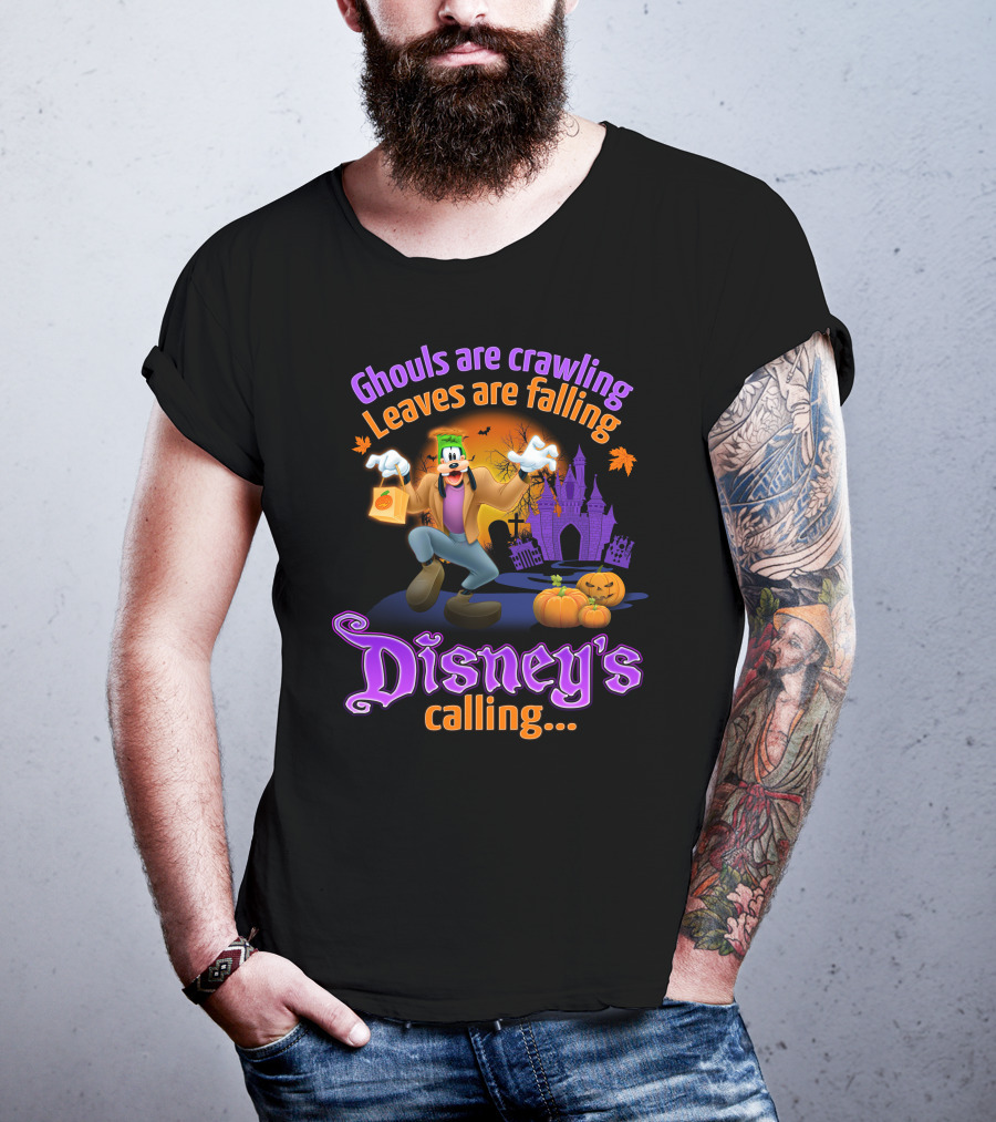 Ghouls Are Crawling Leaves Are Falling Disney's Calling Goofy Halloween Theme T-Shirt