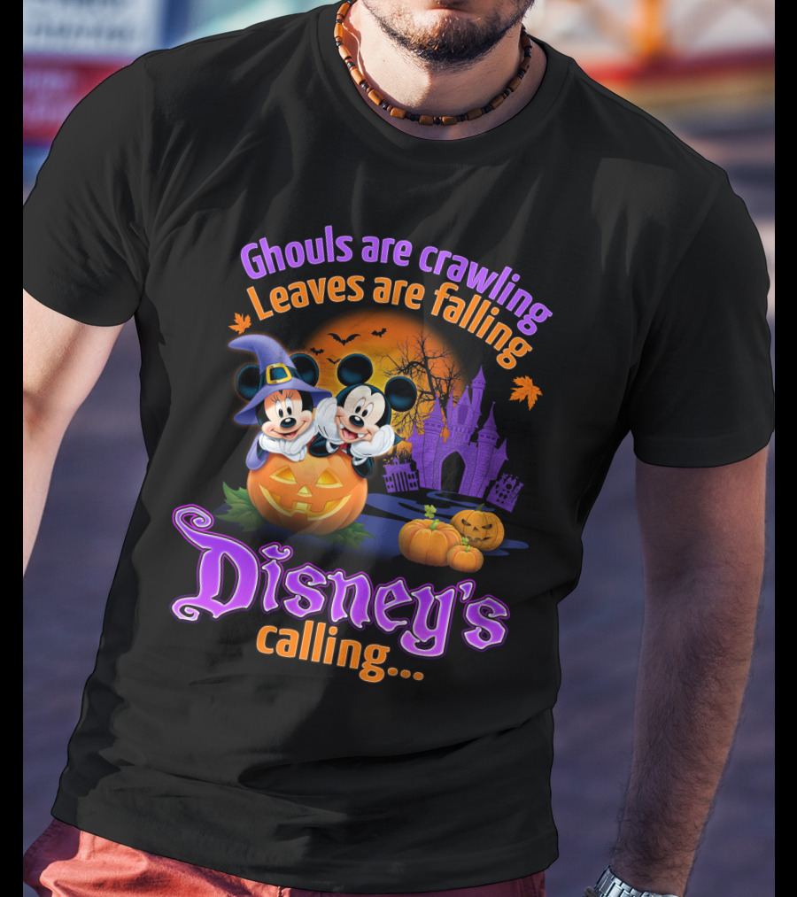 Ghouls Are Crawling Leaves Are Falling Disney's Calling With Mickey And Minnie Halloween Theme T-Shirt