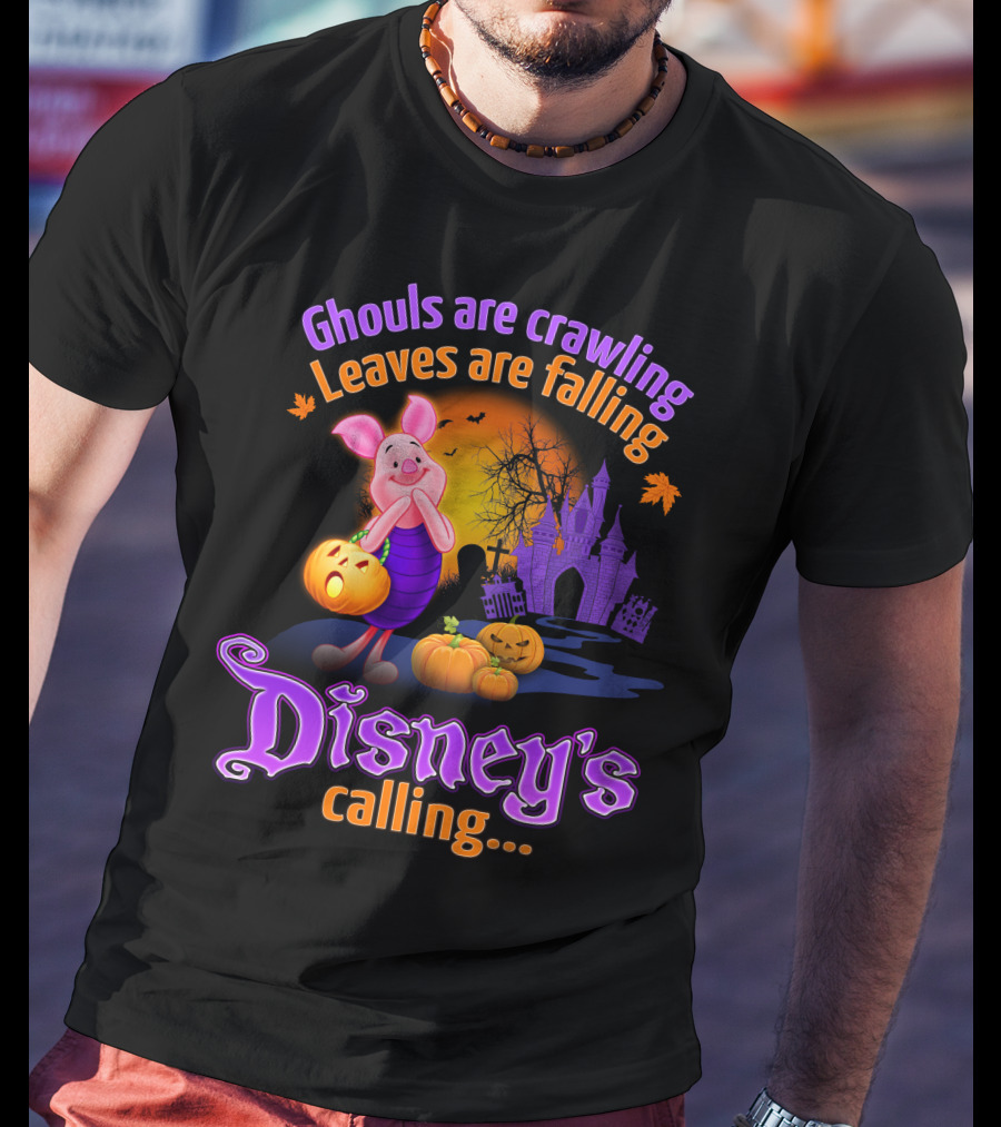 Ghouls Are Crawling Leaves Are Falling Disney's Calling Piglet Halloween Scene T-Shirt