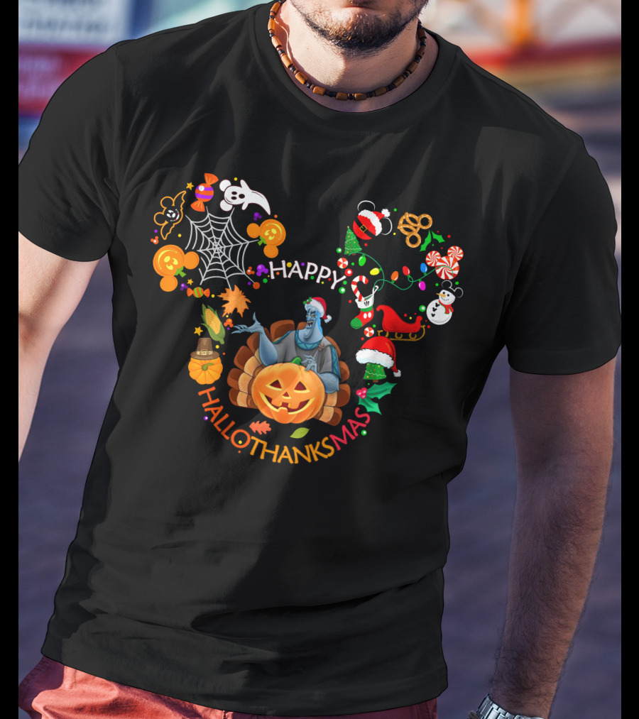 Happy Hallothanksmas Hades Disney Halloween Thanksgiving Christmas Icons T-Shirt