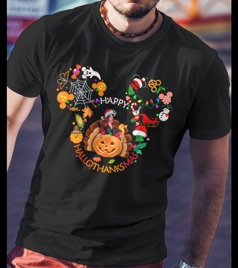 Jafar Happy Hallothanksmas Pumpkin Santa Halloween Christmas Thanksgiving T-Shirt