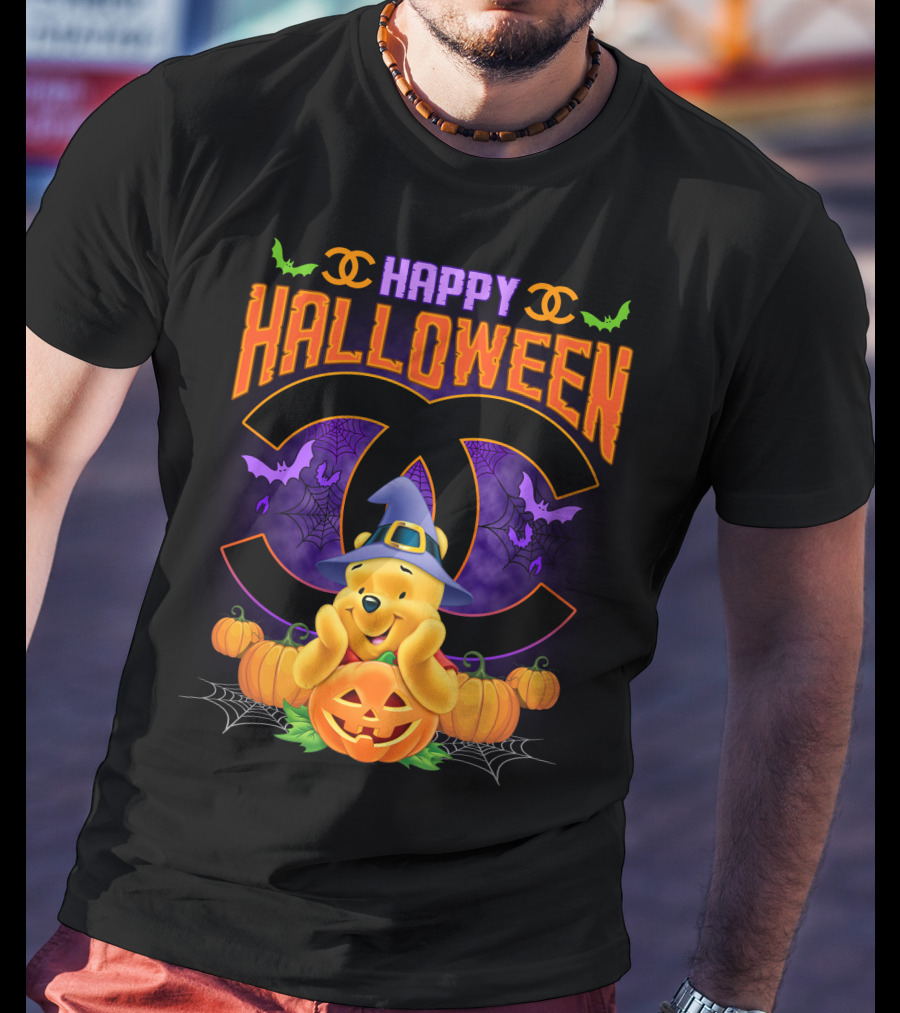 Happy Halloween Pooh Pumpkins Bat Spells T-Shirt