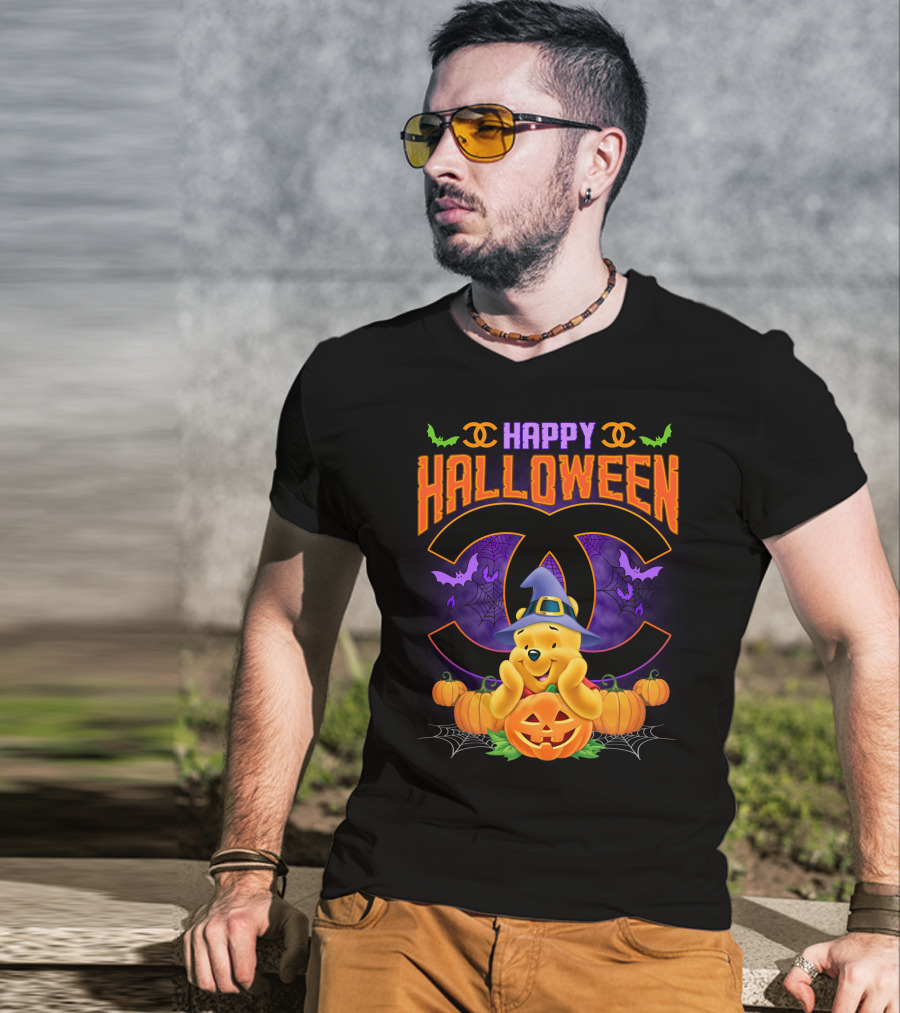 Happy Halloween Pooh Pumpkins Bat Spells T-Shirt
