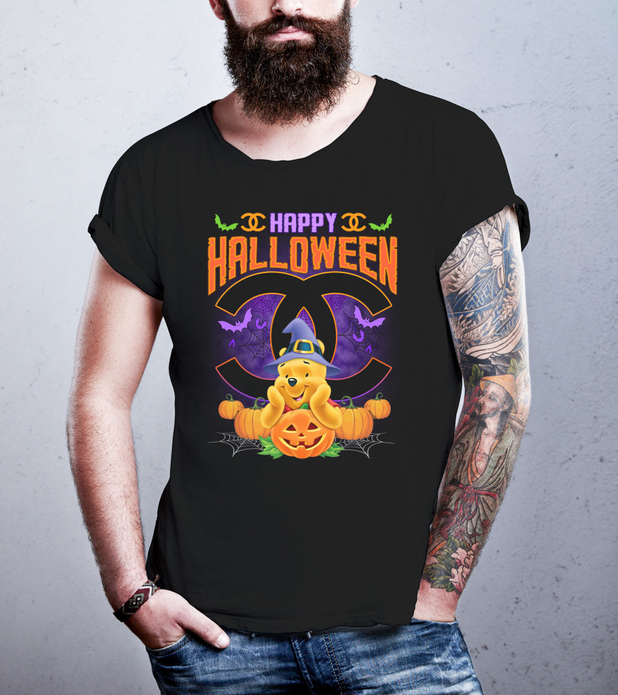 Happy Halloween Pooh Pumpkins Bat Spells T-Shirt