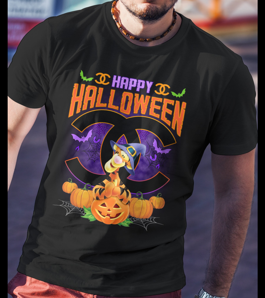 Happy Halloween Tigger Pumpkin Bats Spiders T-Shirt