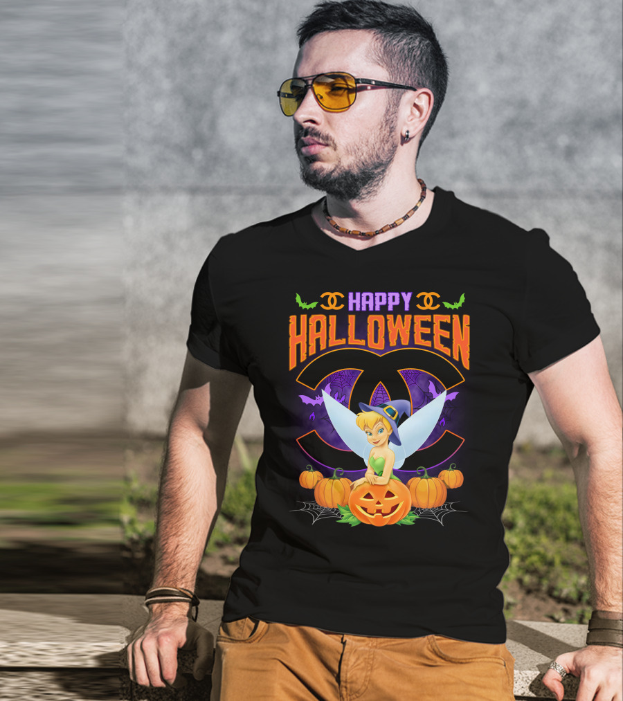Happy Halloween Tinker Bell Pumpkins Bat Wings T-Shirt