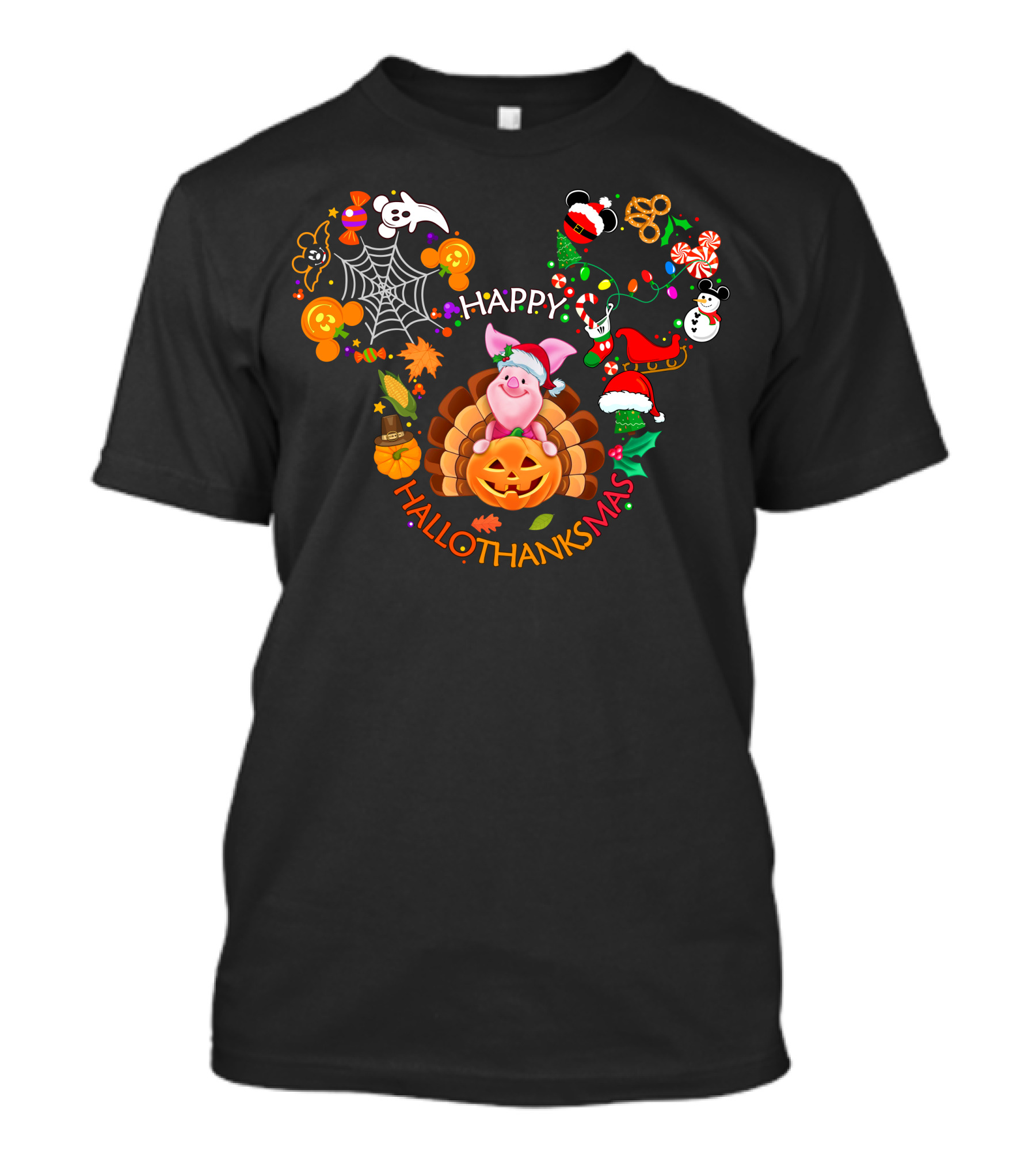 Happy Hallothanksmas Piglet Holiday Festive Celebration T-Shirt