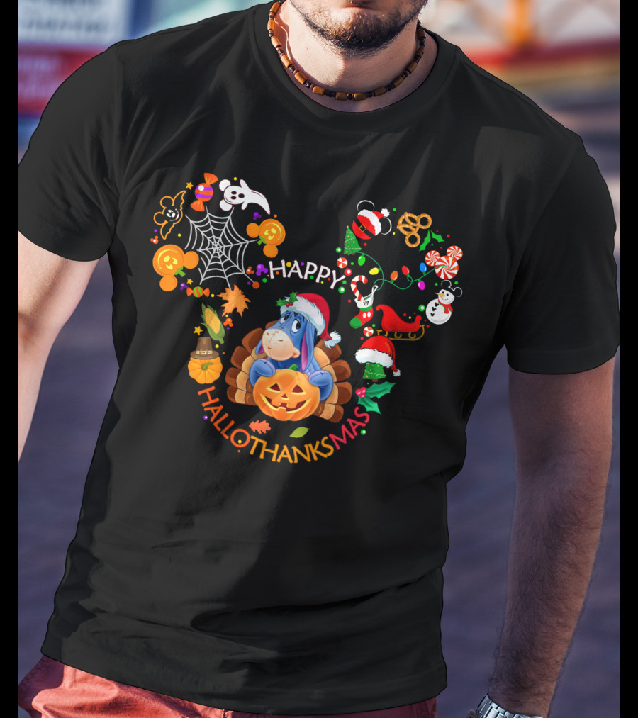 Eeyore Happy Hallothanksmas Pumpkin Holiday Festive T-Shirt