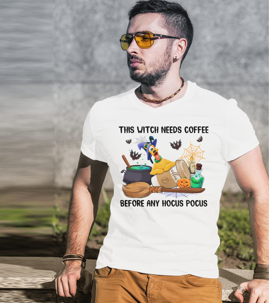This Witch Needs Coffee Before Any Hocus Pocus Pluto Halloween T-Shirt