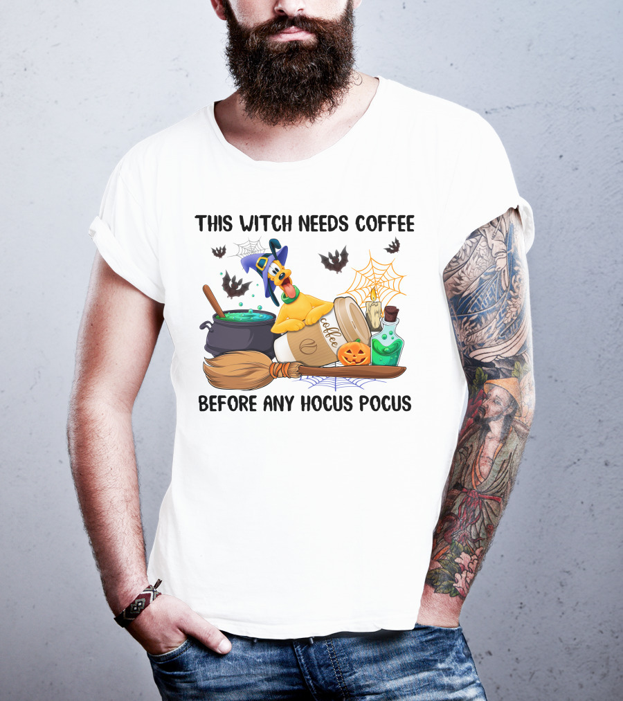 This Witch Needs Coffee Before Any Hocus Pocus Pluto Halloween T-Shirt