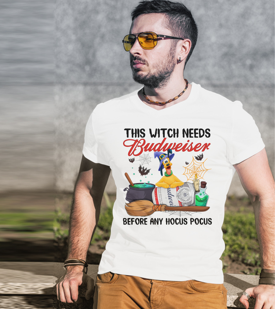 This Witch Needs Budweiser Before Any Hocus Pocus Pluto Halloween T-Shirt