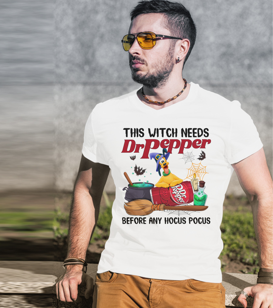 This Witch Needs Dr Pepper Before Any Hocus Pocus With Pluto Halloween Theme T-Shirt