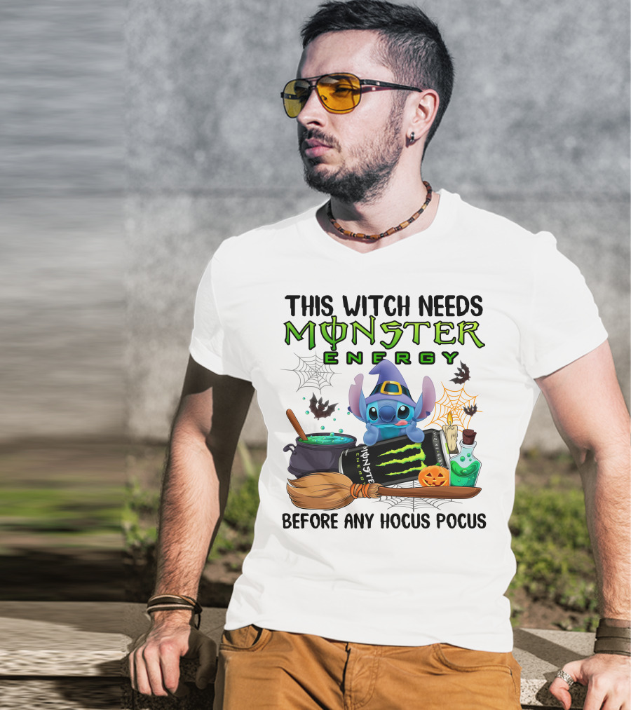 This Witch Needs Monster Energy Before Any Hocus Pocus Stitch Halloween T-Shirt