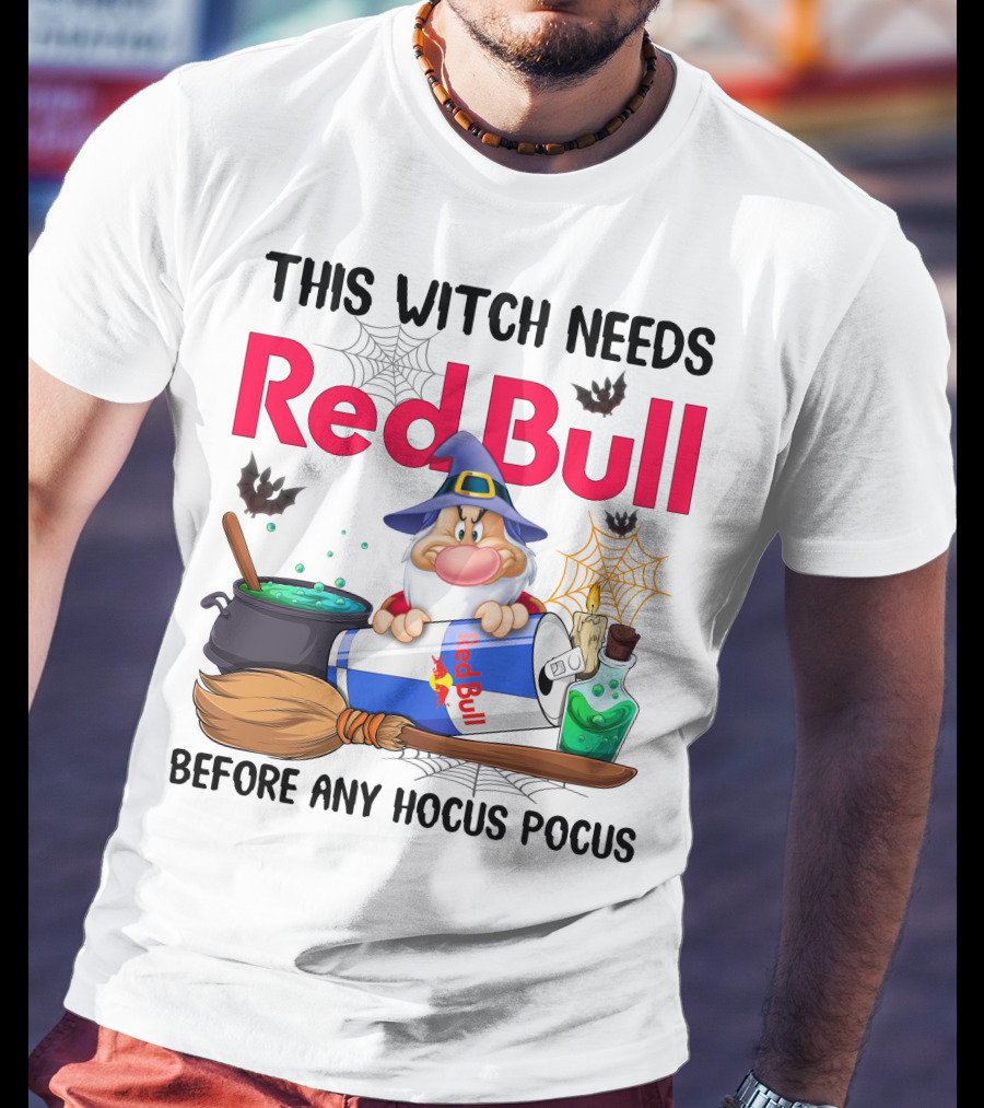 This Witch Needs Red Bull Before Any Hocus Pocus Grumpy Wizard And Bats Scene T-Shirt