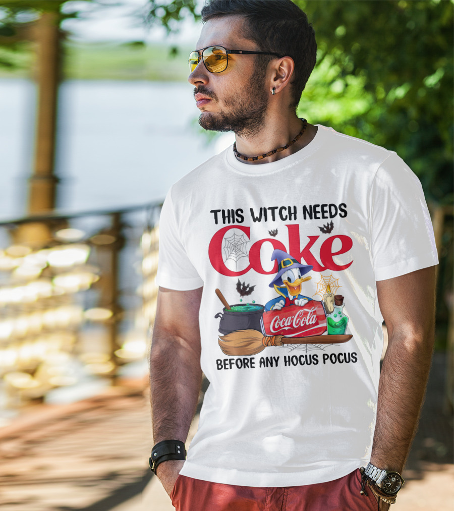 This Witch Needs Coke Before Any Hocus Pocus Coca-Cola Donald Duck Halloween T-Shirt