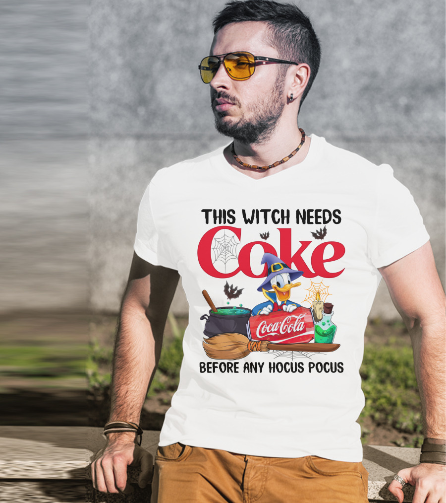 This Witch Needs Coke Before Any Hocus Pocus Coca-Cola Donald Duck Halloween T-Shirt