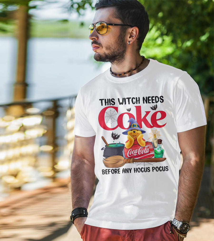 This Witch Needs Coke Coca-Cola Hocus Pocus Pooh Wizard Hat Broom Cauldron Potion T-Shirt