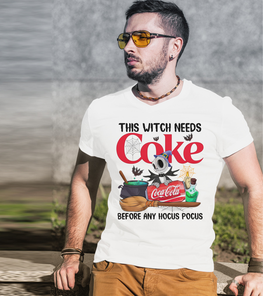 This Witch Needs Coke Before Any Hocus Pocus Jack Skellington Coca-Cola Halloween T-Shirt