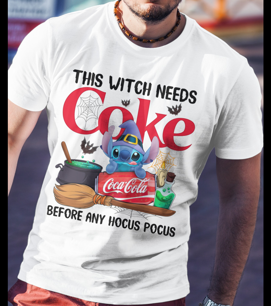 This Witch Needs Coke Before Any Hocus Pocus Coca-Cola Stitch Halloween T-Shirt