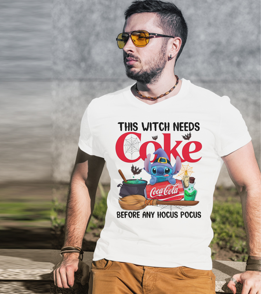 This Witch Needs Coke Before Any Hocus Pocus Coca-Cola Stitch Halloween T-Shirt