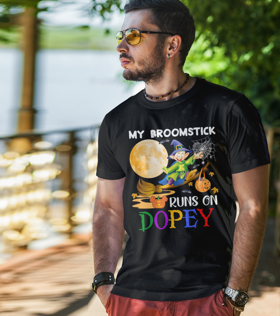 My Broomstick Runs On Dopey Halloween Moon Magic T-Shirt