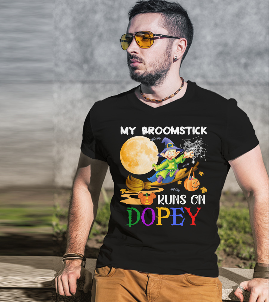 My Broomstick Runs On Dopey Halloween Moon Magic T-Shirt