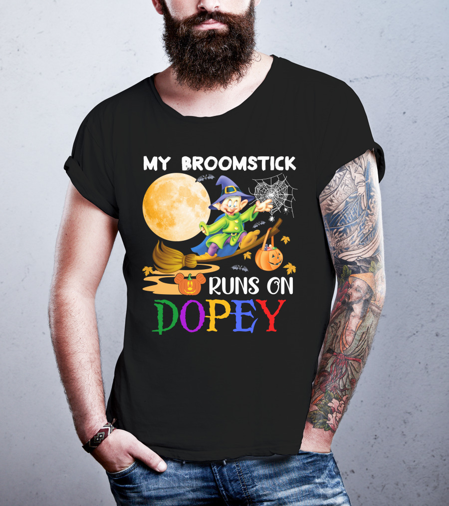 My Broomstick Runs On Dopey Halloween Moon Magic T-Shirt