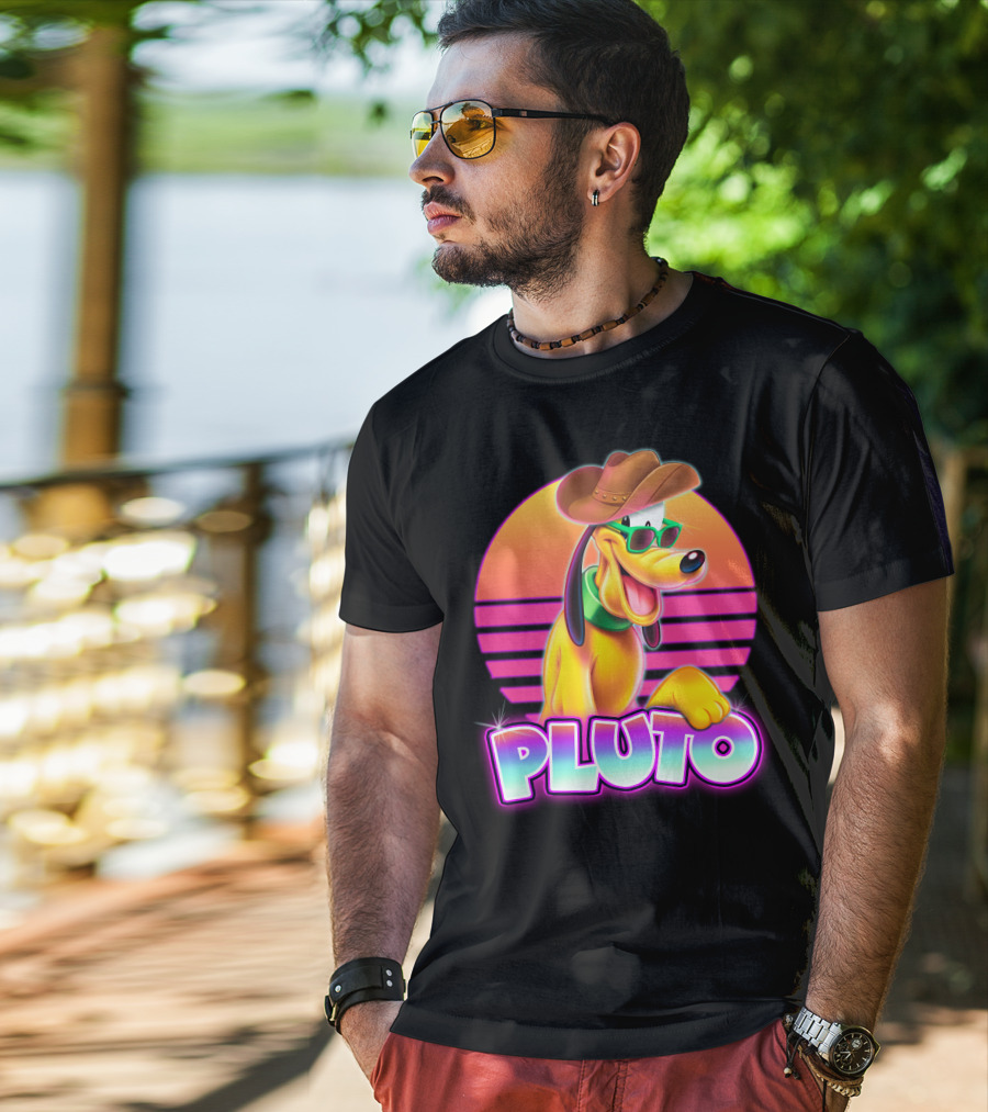 Pluto Sunglasses Cowboy Hat Retro Sunset Vibes T-Shirt