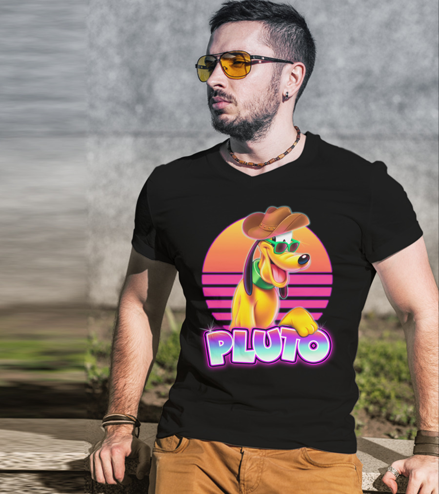 Pluto Sunglasses Cowboy Hat Retro Sunset Vibes T-Shirt