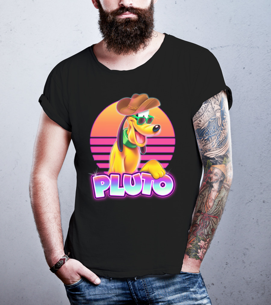 Pluto Sunglasses Cowboy Hat Retro Sunset Vibes T-Shirt