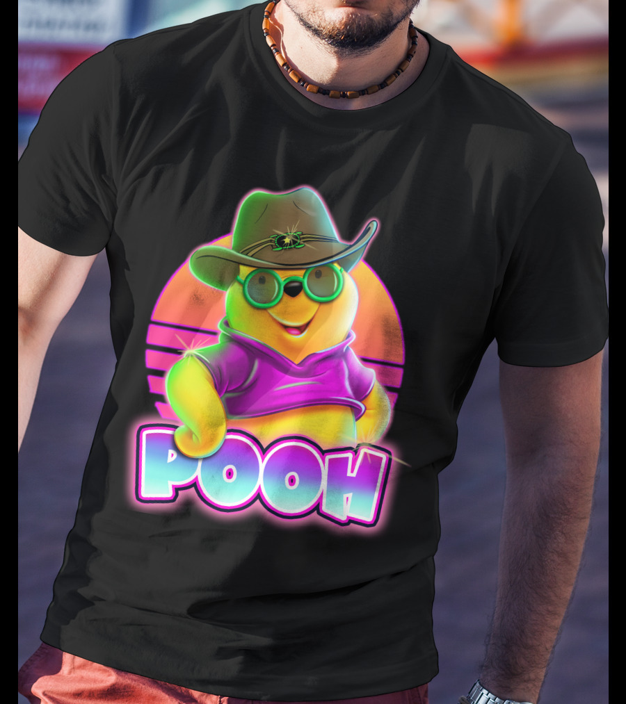Pooh Retro Neon Style With Sunglasses And Hat T-Shirt