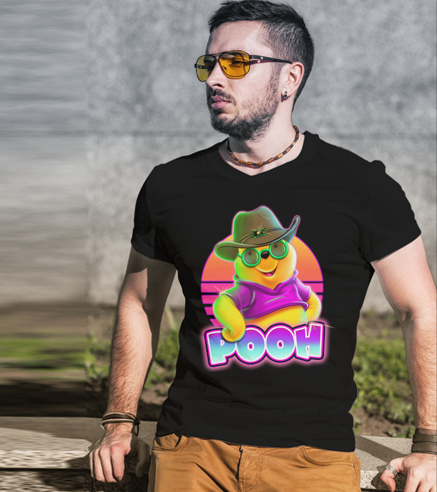 Pooh Retro Neon Style With Sunglasses And Hat T-Shirt