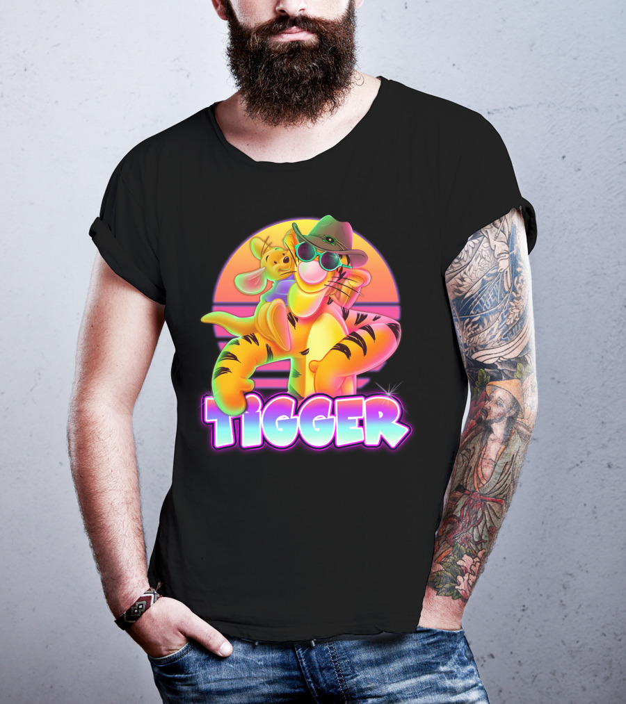 Tigger Retro Sunset Style With Piglet And Cool Hat T-Shirt