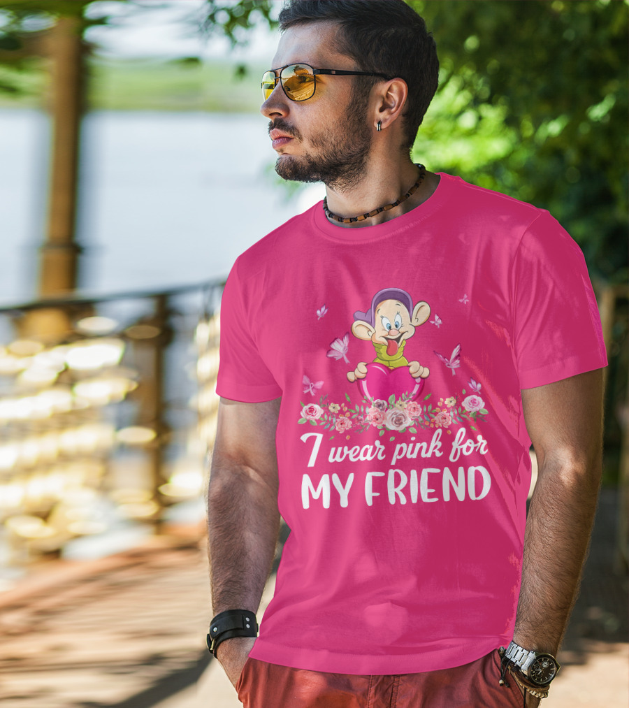 Dopey I Wear Pink For My Friend Butterflies Roses T-Shirt