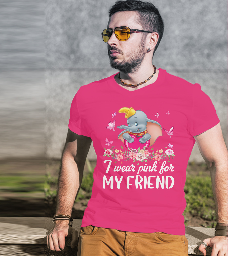 Dumbo I Wear Pink For My Friend Butterflies And Flowers T-Shirt
