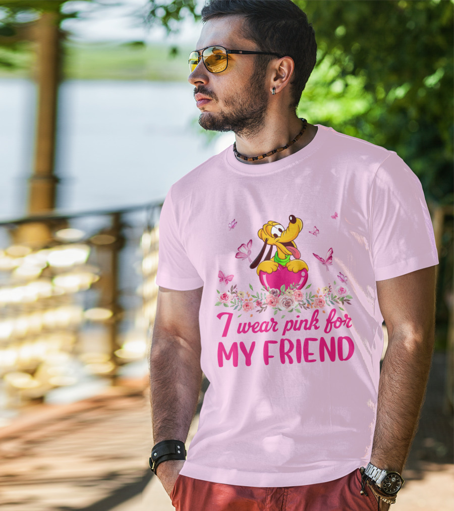 I Wear Pink For My Friend Pluto Butterfly Flowers T-Shirt
