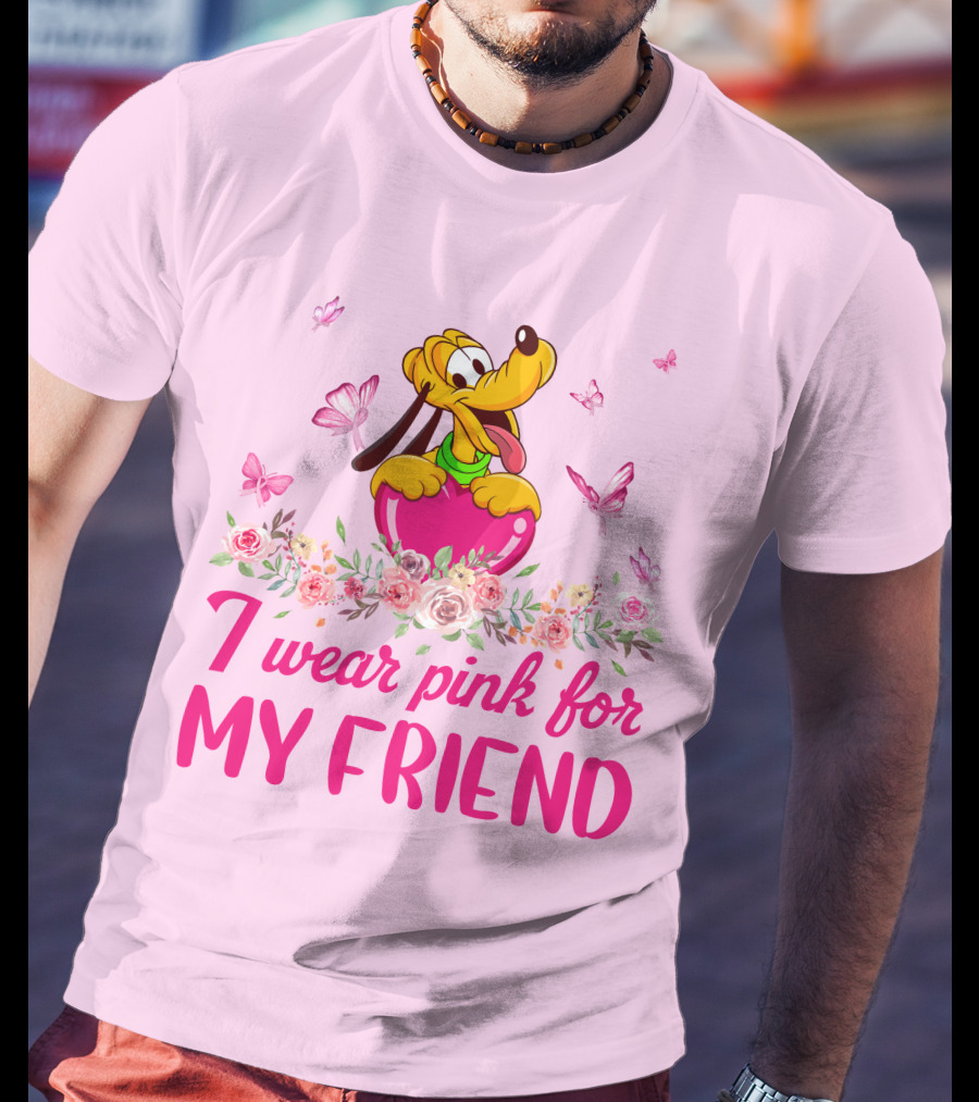 I Wear Pink For My Friend Pluto Butterfly Flowers T-Shirt