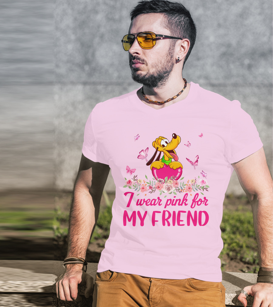 I Wear Pink For My Friend Pluto Butterfly Flowers T-Shirt