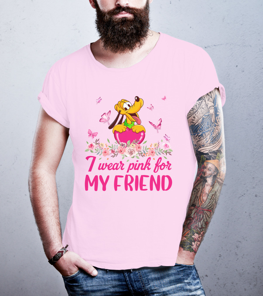 I Wear Pink For My Friend Pluto Butterfly Flowers T-Shirt