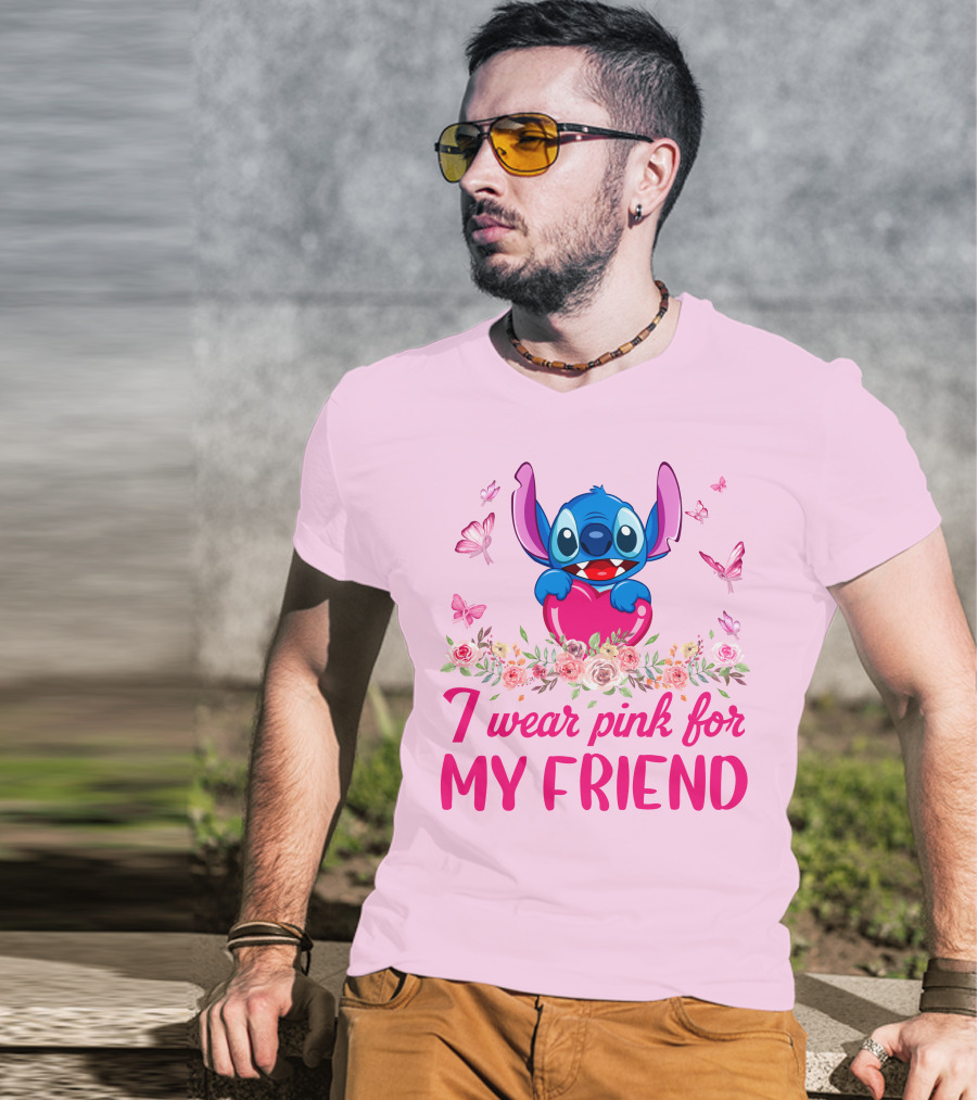Stitch I Wear Pink For My Friend T-Shirt