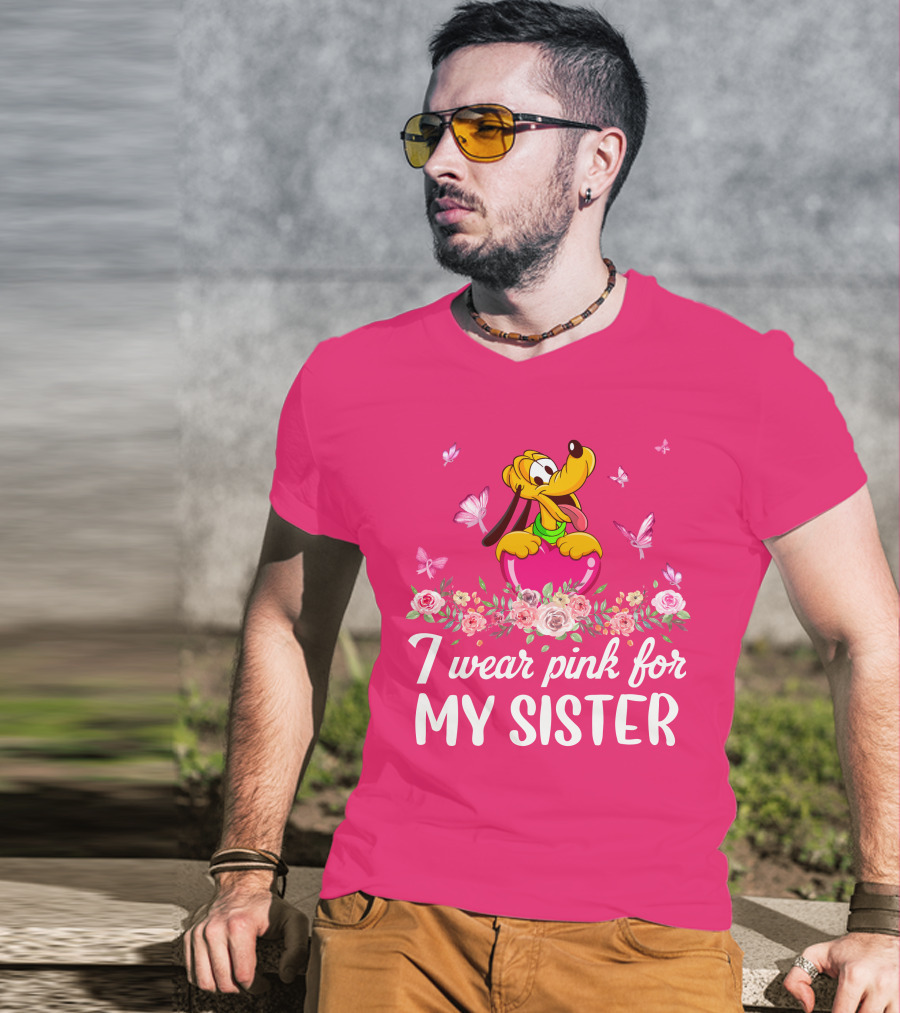 I Wear Pink For My Sister Pluto Butterflies And Flowers T-Shirt