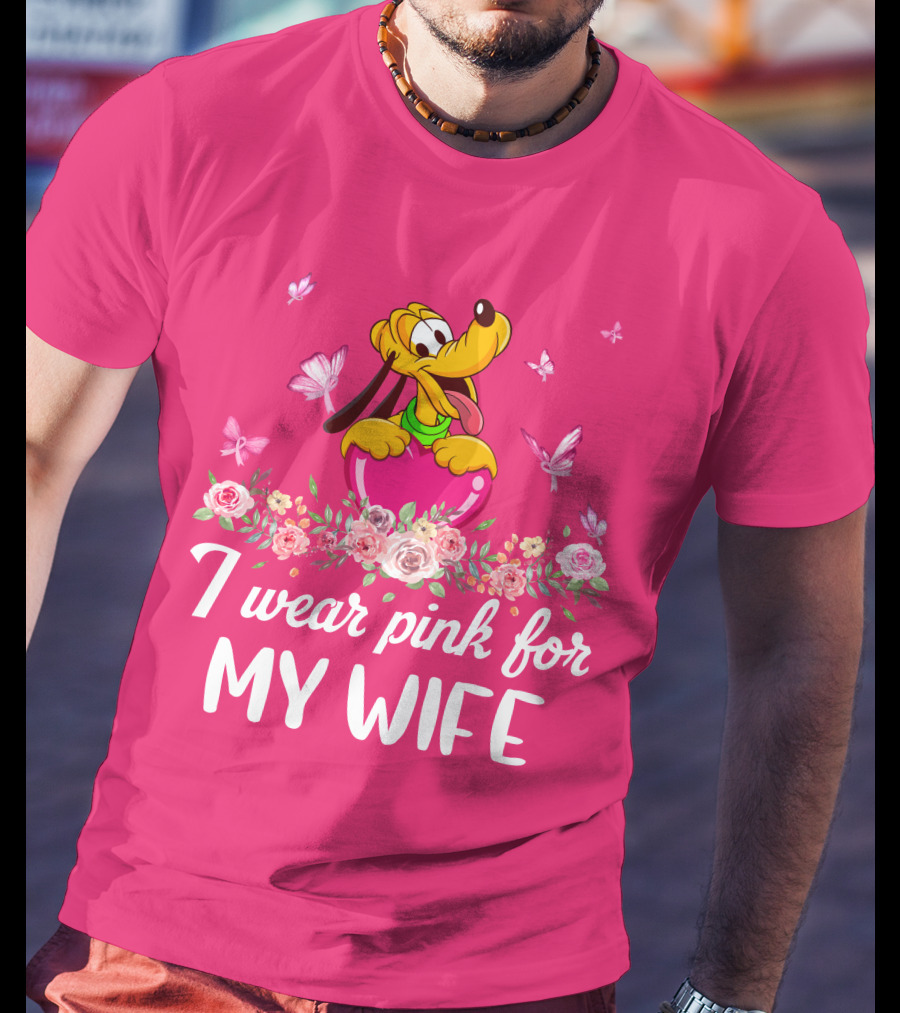 I Wear Pink For My Wife Pluto Butterfly And Floral T-Shirt