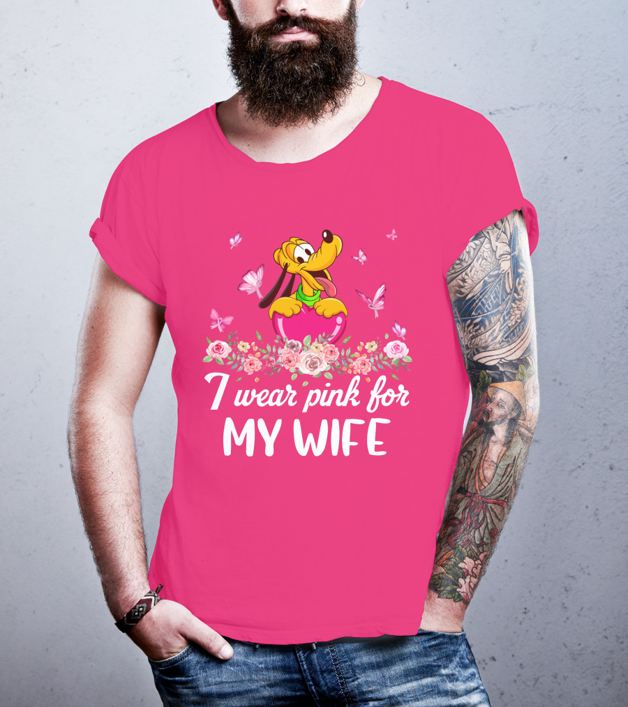 I Wear Pink For My Wife Pluto Butterfly And Floral T-Shirt