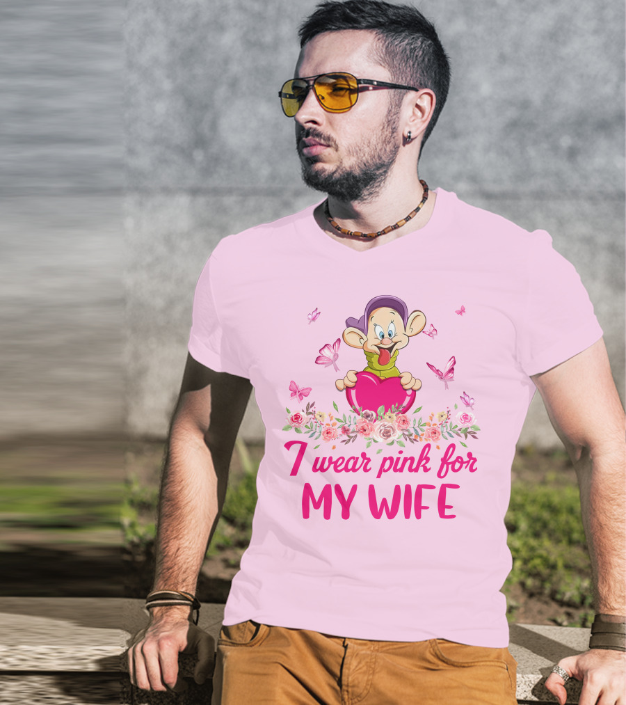 Dopey I Wear Pink For My Wife Butterfly Floral Heart T-Shirt
