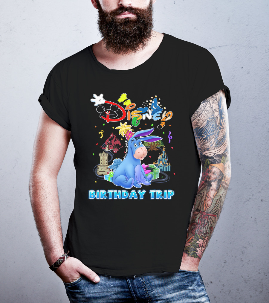 Eeyore Disney Birthday Trip Celebration With Castle And Mickey Elements T-Shirt