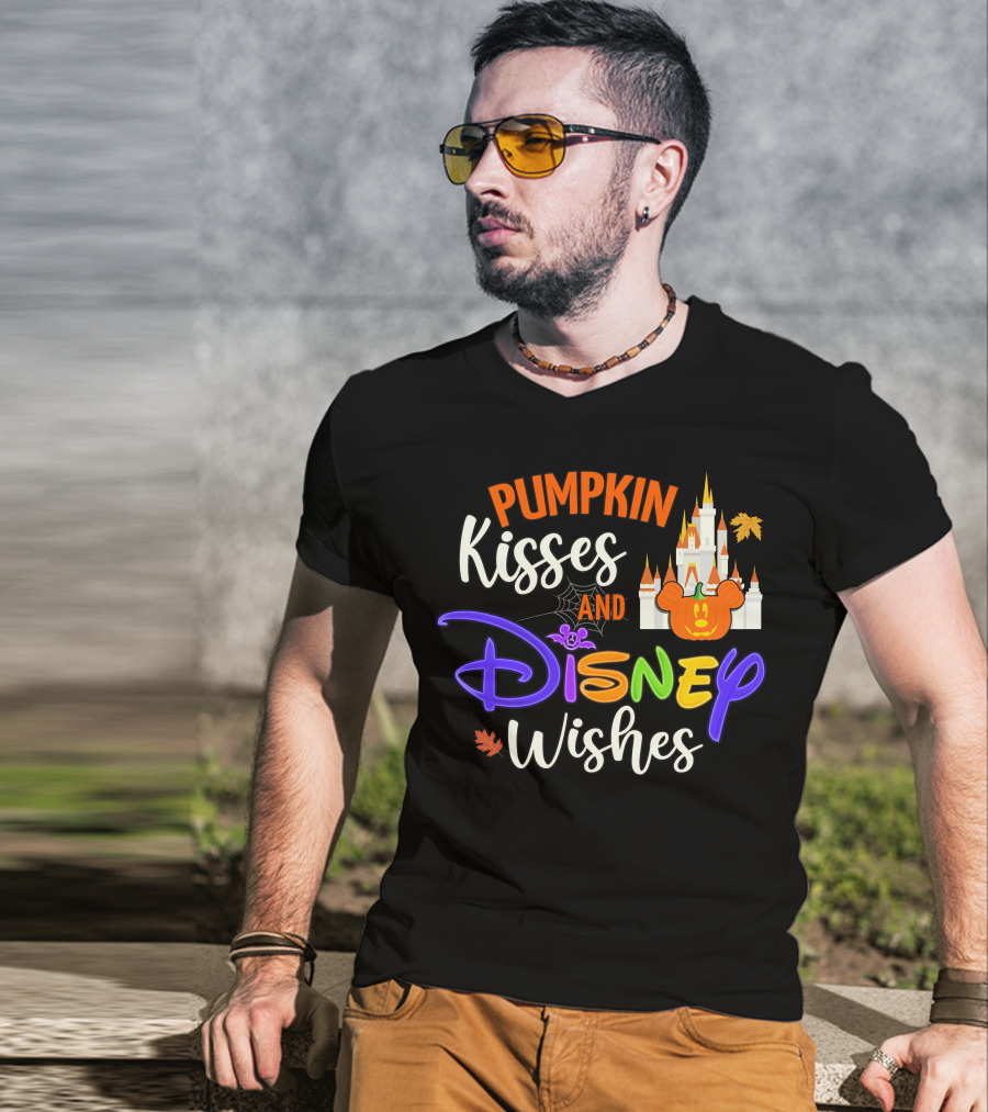 Pumpkin Kisses And Disney Wishes Magic Castle Mickey Pumpkin T-Shirt
