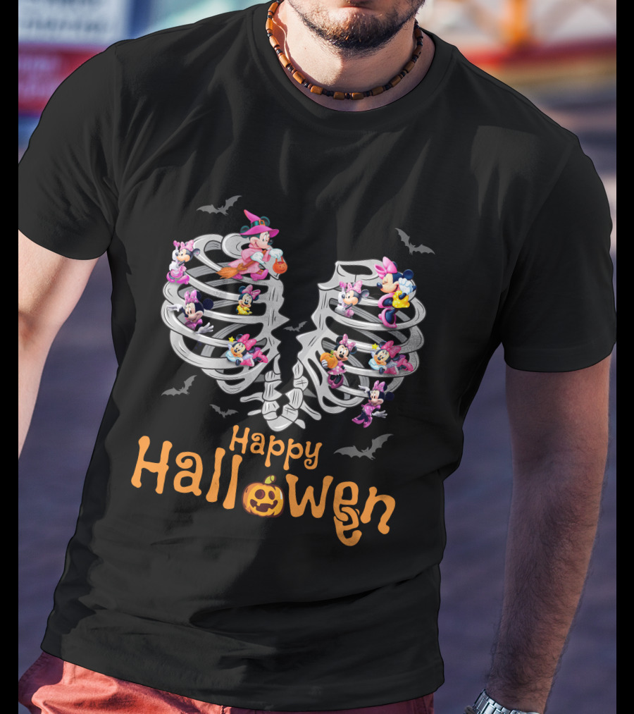 Happy Halloween Minnie Mouse Skeleton Ribcage T-Shirt