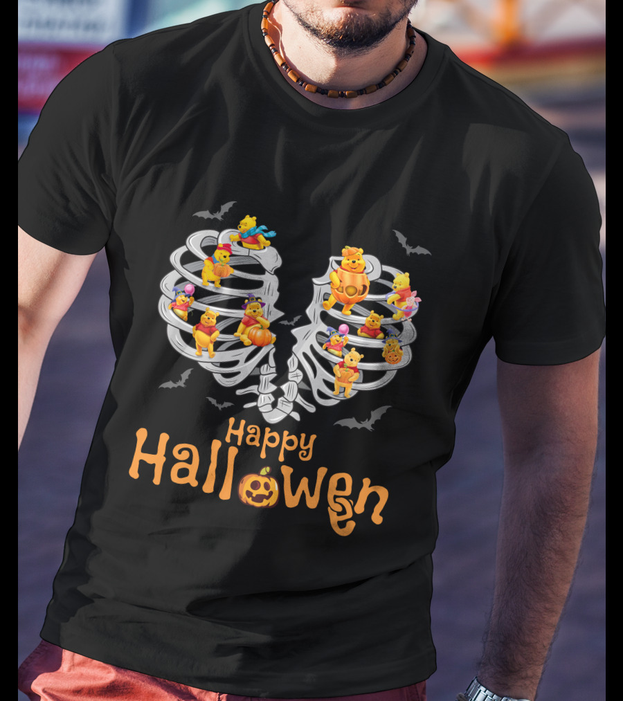 Halloween Pooh Skeleton Rib Cage Festive Characters T-Shirt