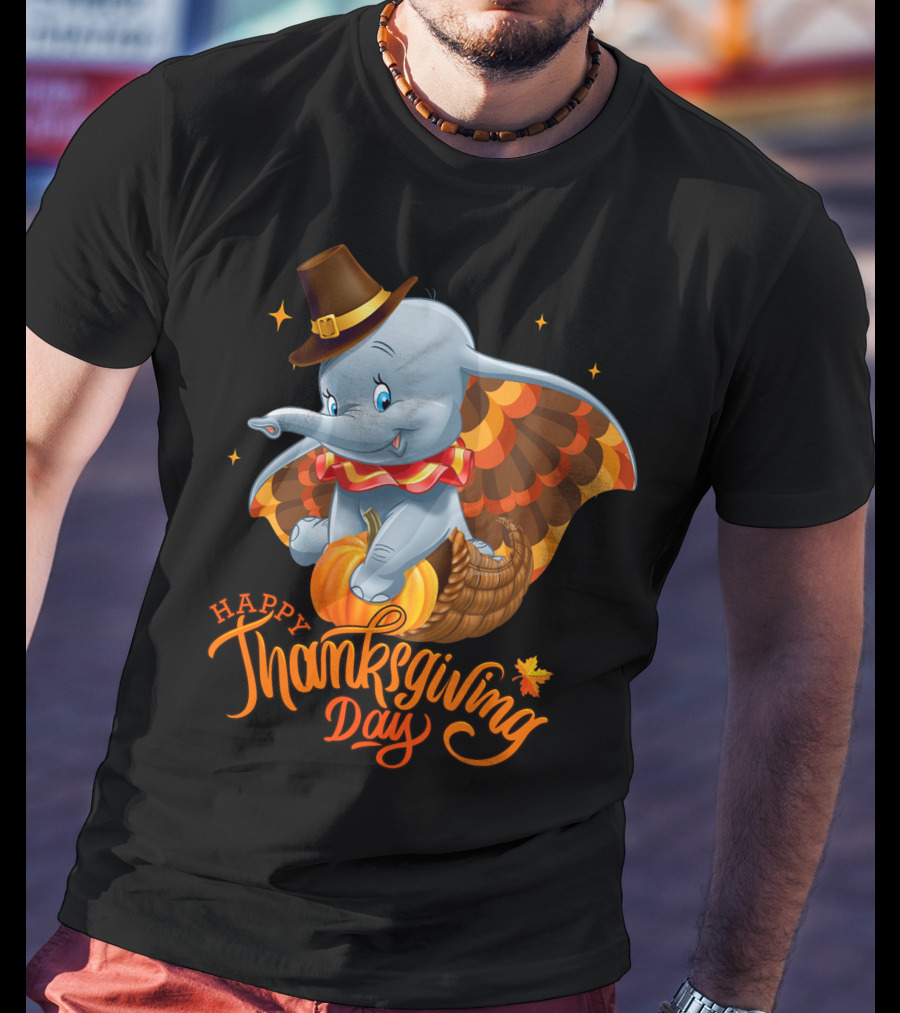 Happy Thanksgiving Day Dumbo Pumpkin Cornucopia T-Shirt