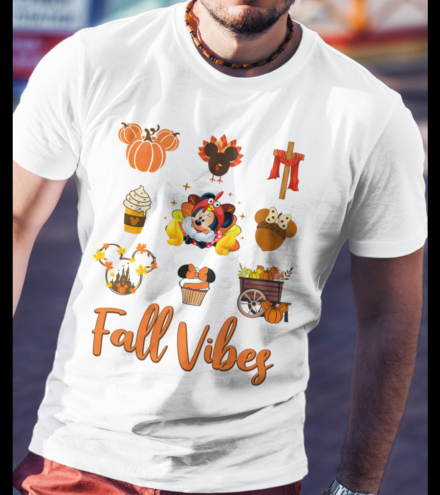 Fall Vibes Minnie Pumpkin Autumn Cupcake Disney Thanksgiving T-Shirt